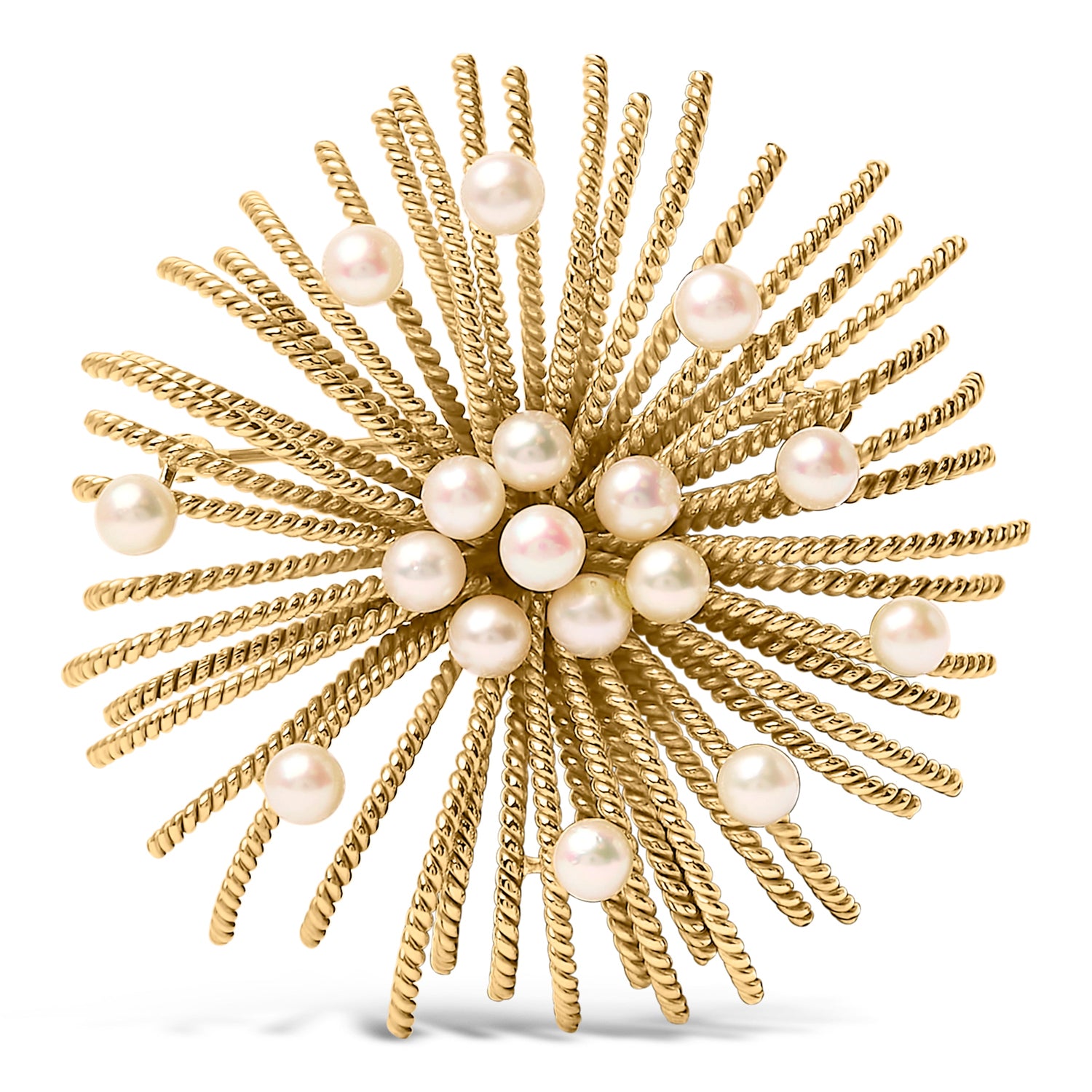 18K Yellow Gold Cultured Freshwater Pearl Starburst Brooch Pin by Bids.com