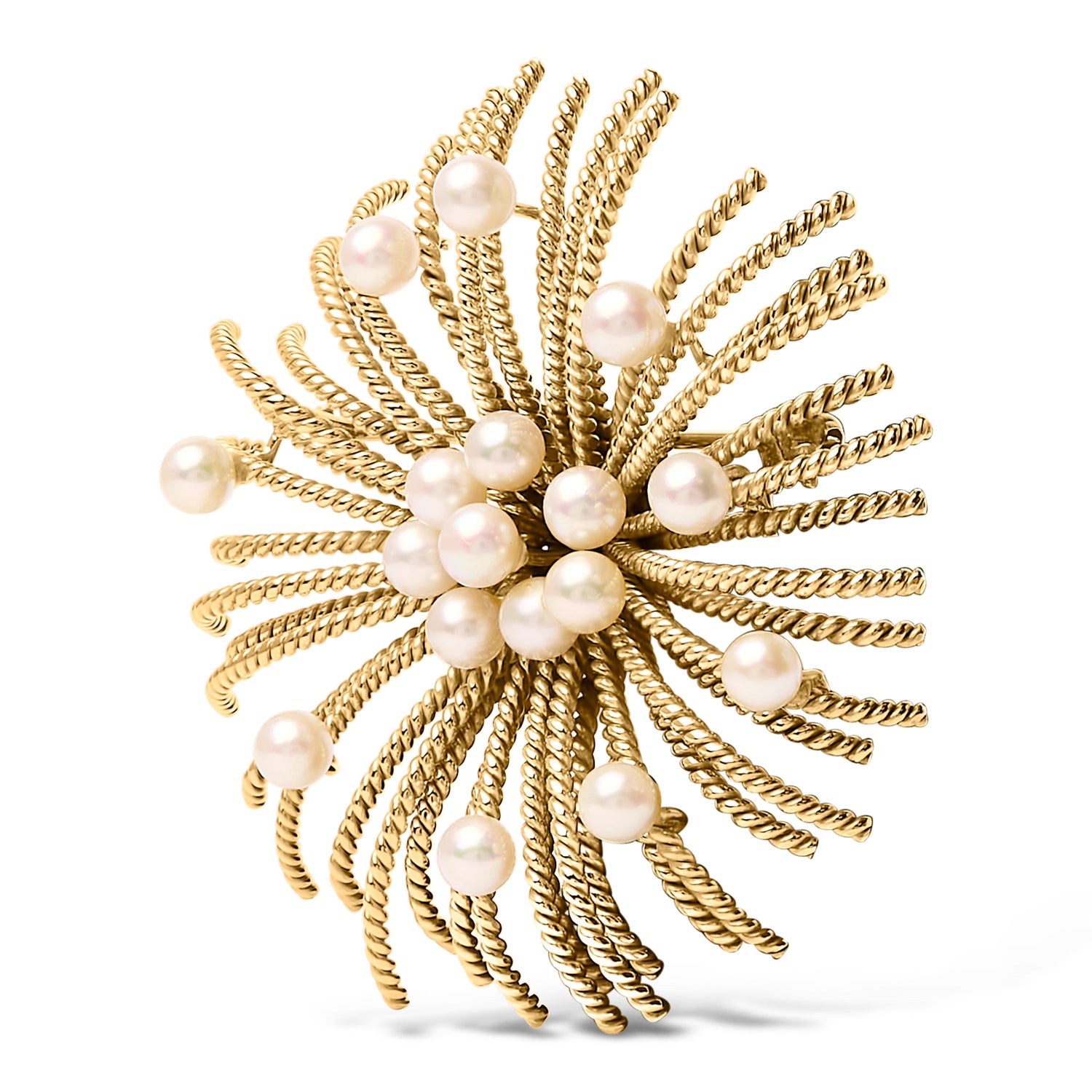 18K Yellow Gold Cultured Freshwater Pearl Starburst Brooch Pin by Bids.com