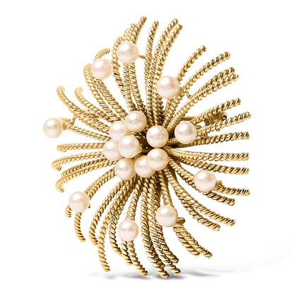 18K Yellow Gold Cultured Freshwater Pearl Starburst Brooch Pin by Bids.com