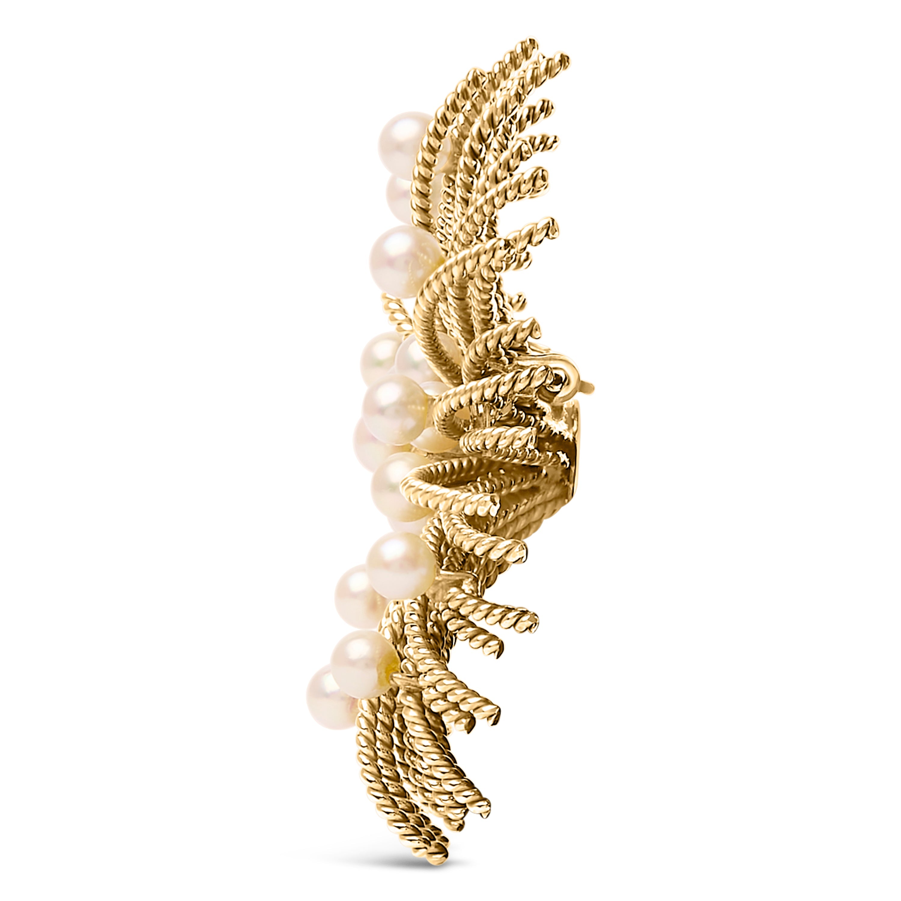 18K Yellow Gold Cultured Freshwater Pearl Starburst Brooch Pin by Bids.com