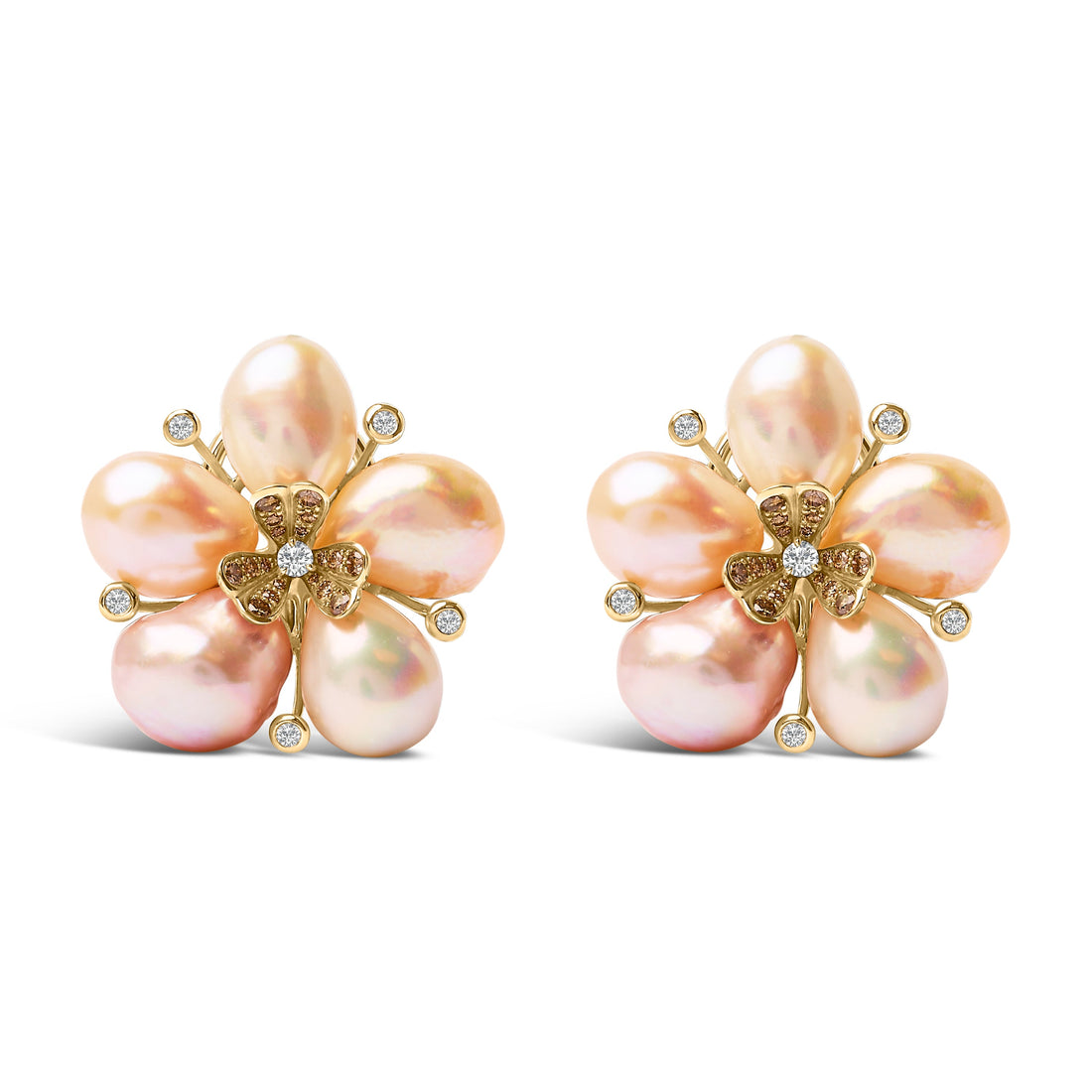 18K Rose Gold 3/8 Cttw Diamond and Freshwater Pearl Blossom Stud Earrings by Bids.com