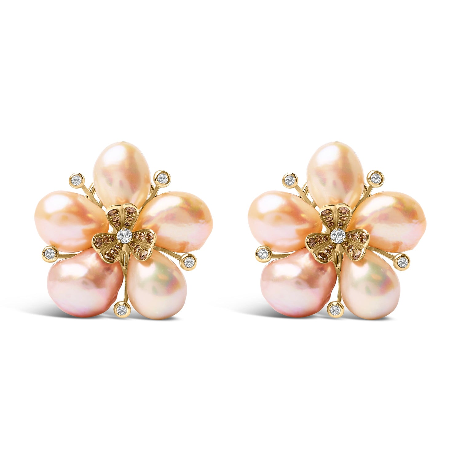 18K Rose Gold 3/8 Cttw Diamond and Freshwater Pearl Blossom Stud Earrings by Bids.com