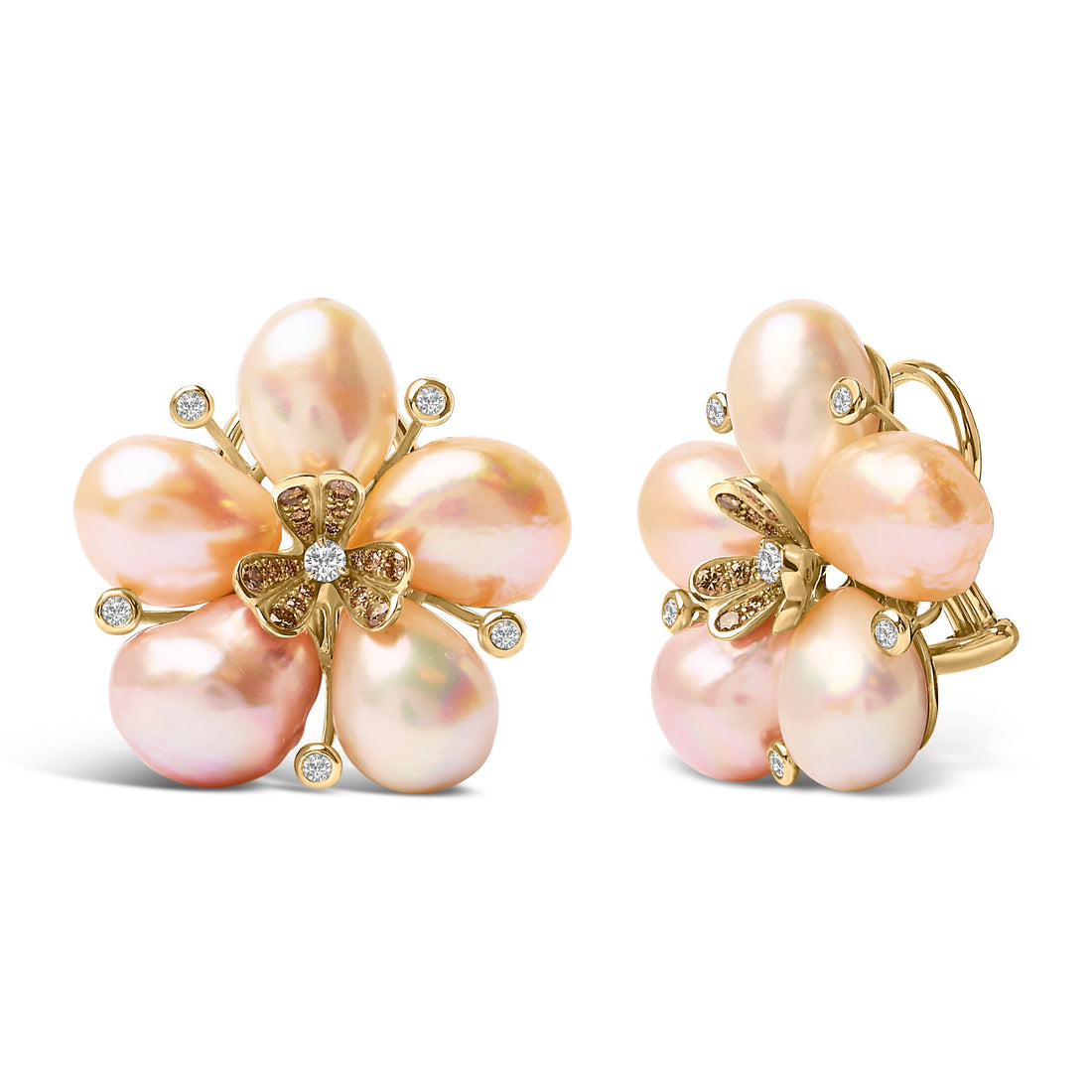 18K Rose Gold 3/8 Cttw Diamond and Freshwater Pearl Blossom Stud Earrings by Bids.com