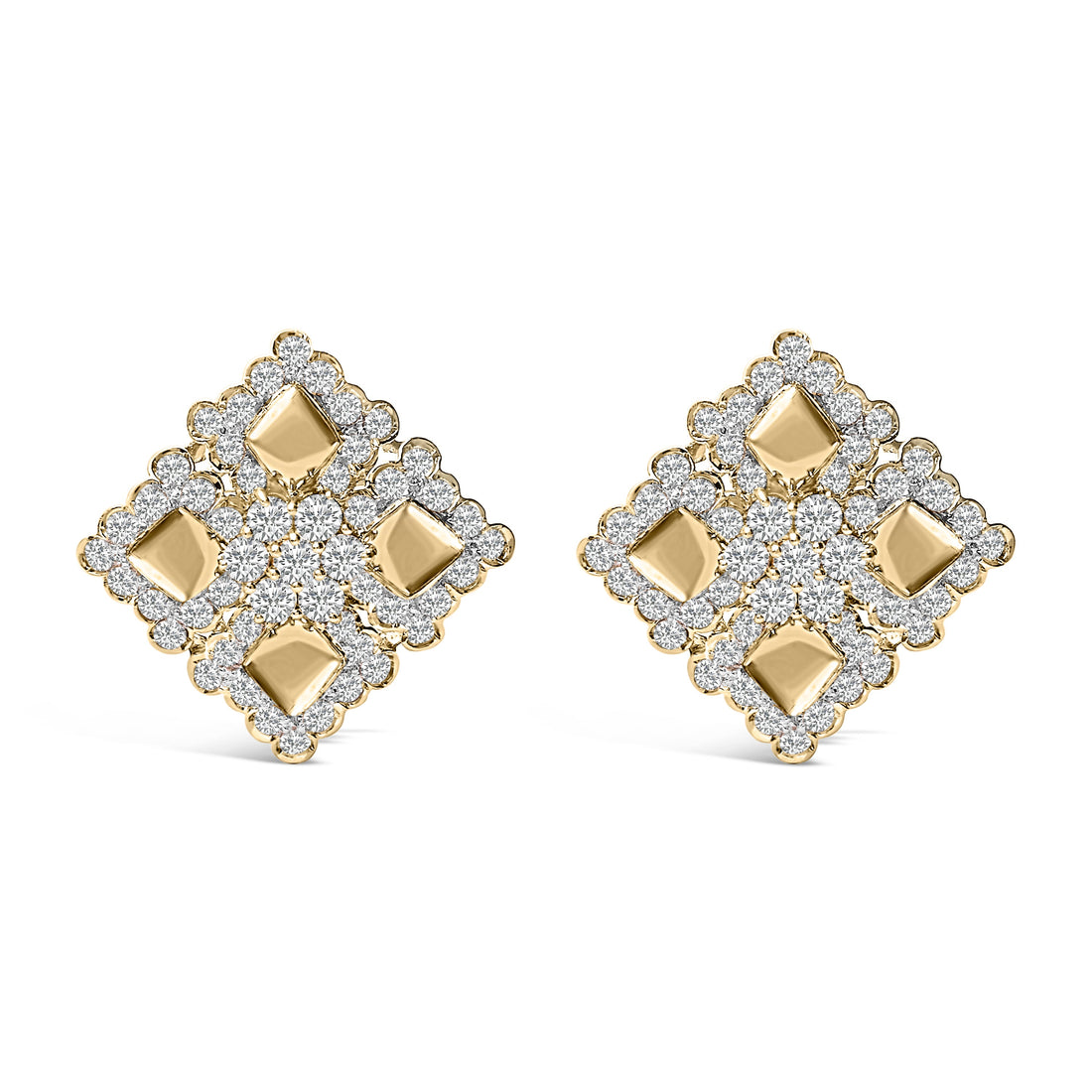 18K Yellow Gold Diamond 5 1/5 Cttw Geometric Cluster Stud Earrings by Bids.com