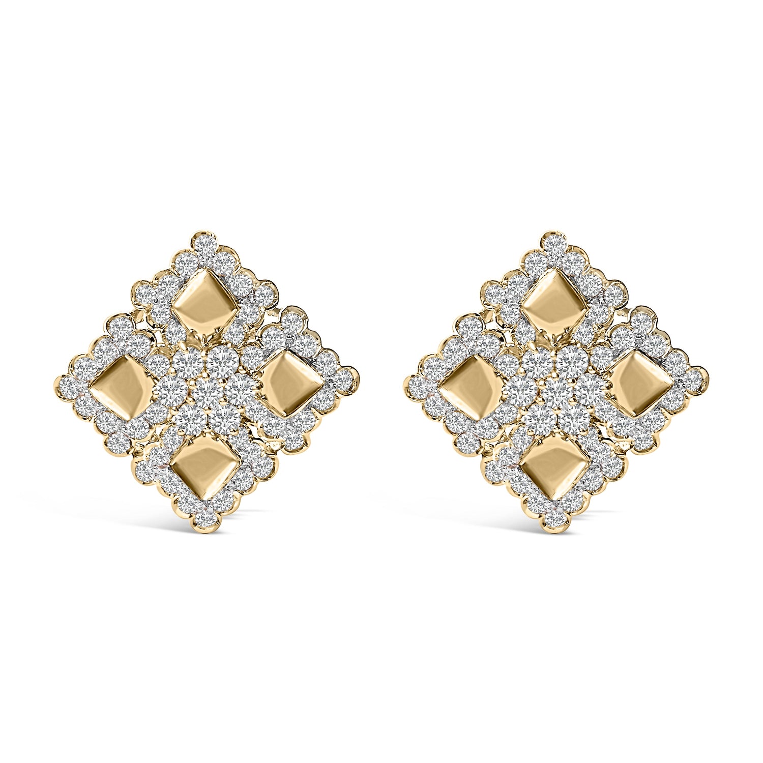 18K Yellow Gold Diamond 5 1/5 Cttw Geometric Cluster Stud Earrings by Bids.com