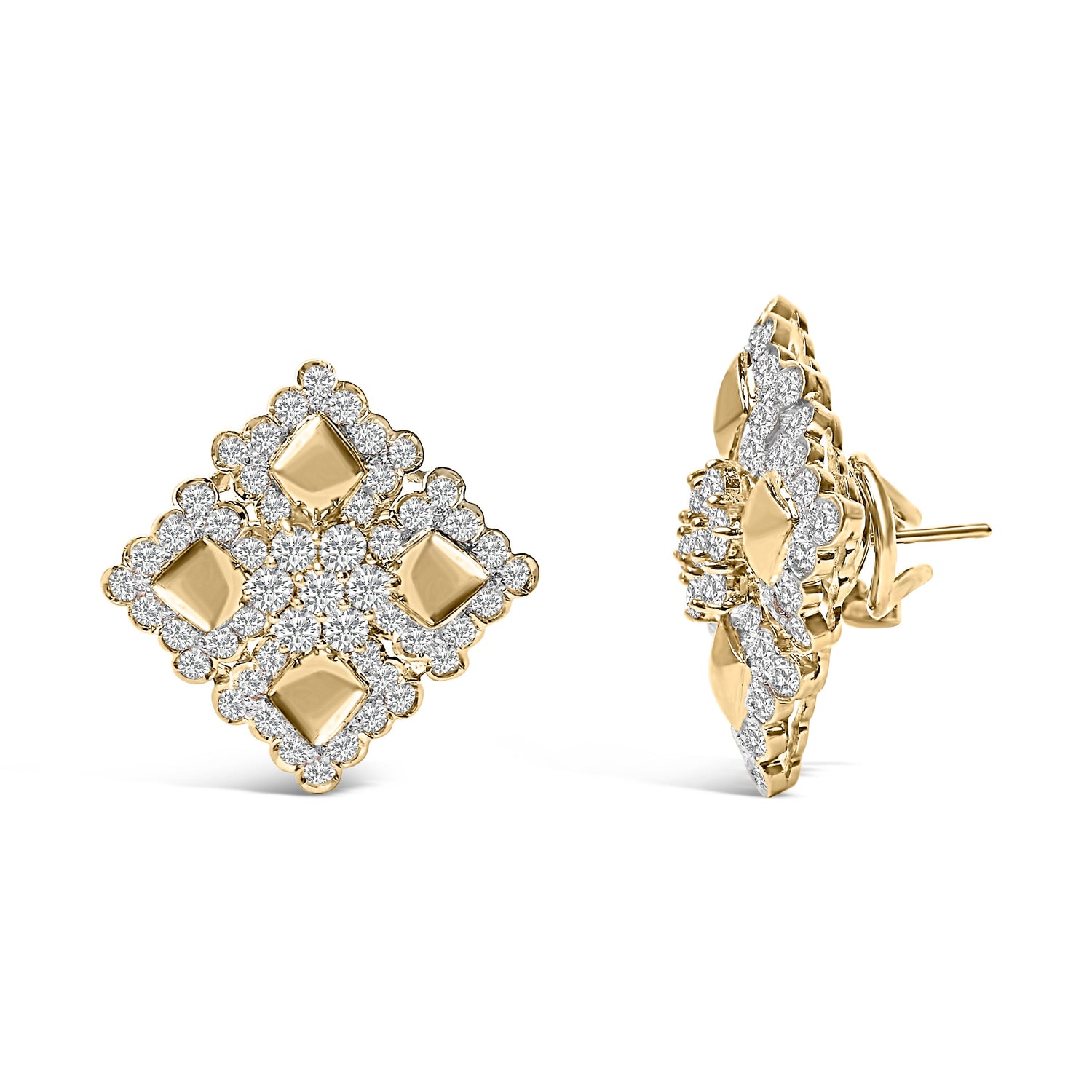 18K Yellow Gold Diamond 5 1/5 Cttw Geometric Cluster Stud Earrings by Bids.com