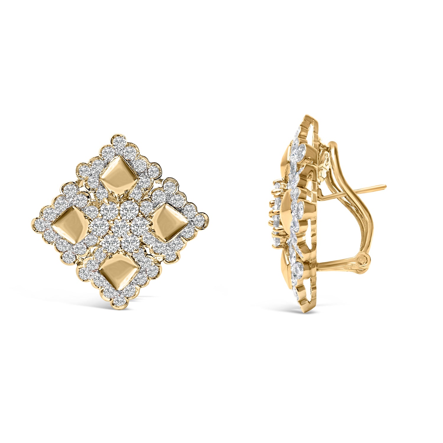 18K Yellow Gold Diamond 5 1/5 Cttw Geometric Cluster Stud Earrings by Bids.com