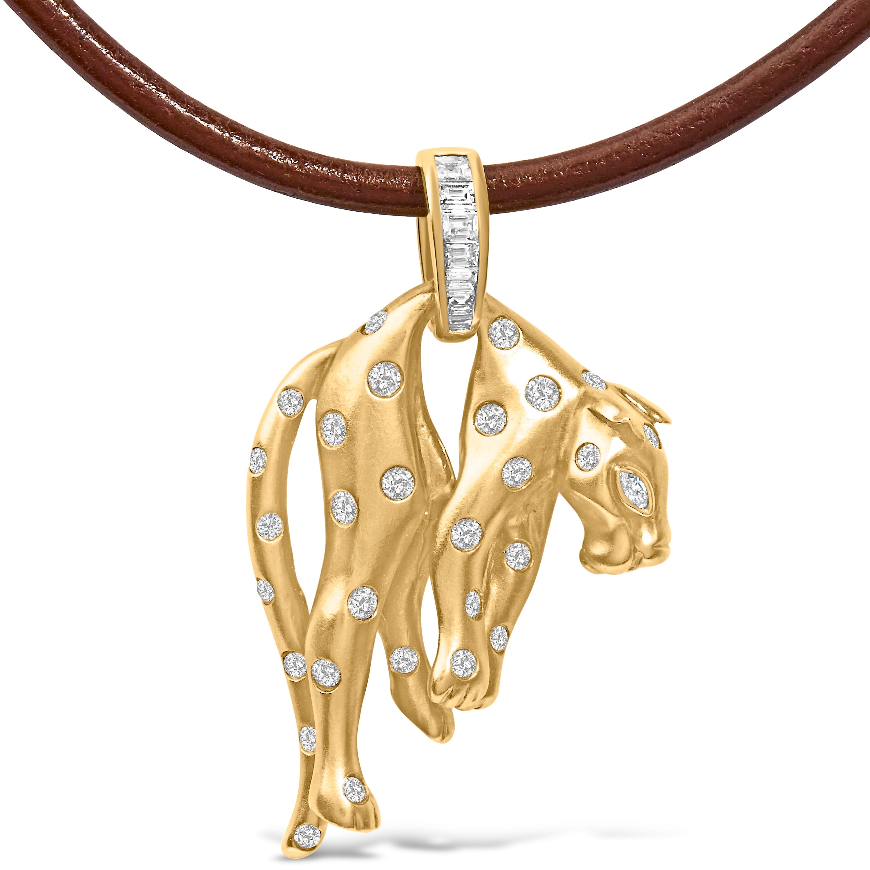 18K 1.00 Cttw Diamond Cat and Bail Pendant Necklace Collar with Matte Finish (F-G Color, VS2-SI1 Clarity) by Bids.com
