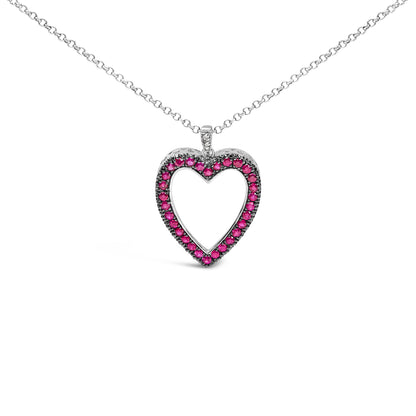 18K 1/3 Cttw Diamond and Red Ruby Open Heart with Black Rhodium 18" Pendant Necklace (G-H Color, VS2-SI1 Clarity) by Bids.com