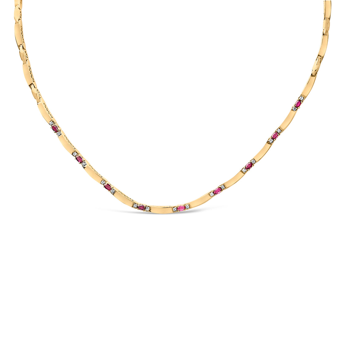 14K Yellow Gold Red Ruby and 3/8 Cttw Diamond Alternating Link Necklace by Bids.com