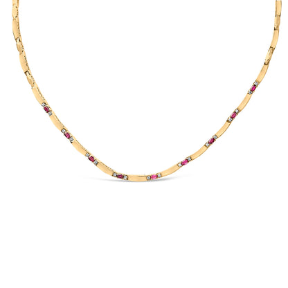 14K Yellow Gold Red Ruby and 3/8 Cttw Diamond Alternating Link Necklace by Bids.com
