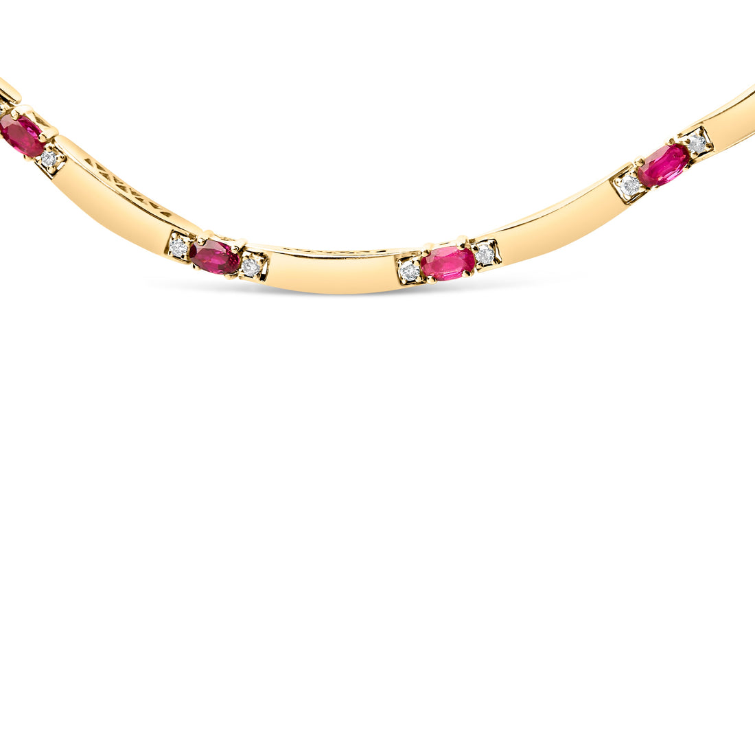 14K Yellow Gold Red Ruby and 3/8 Cttw Diamond Alternating Link Necklace by Bids.com