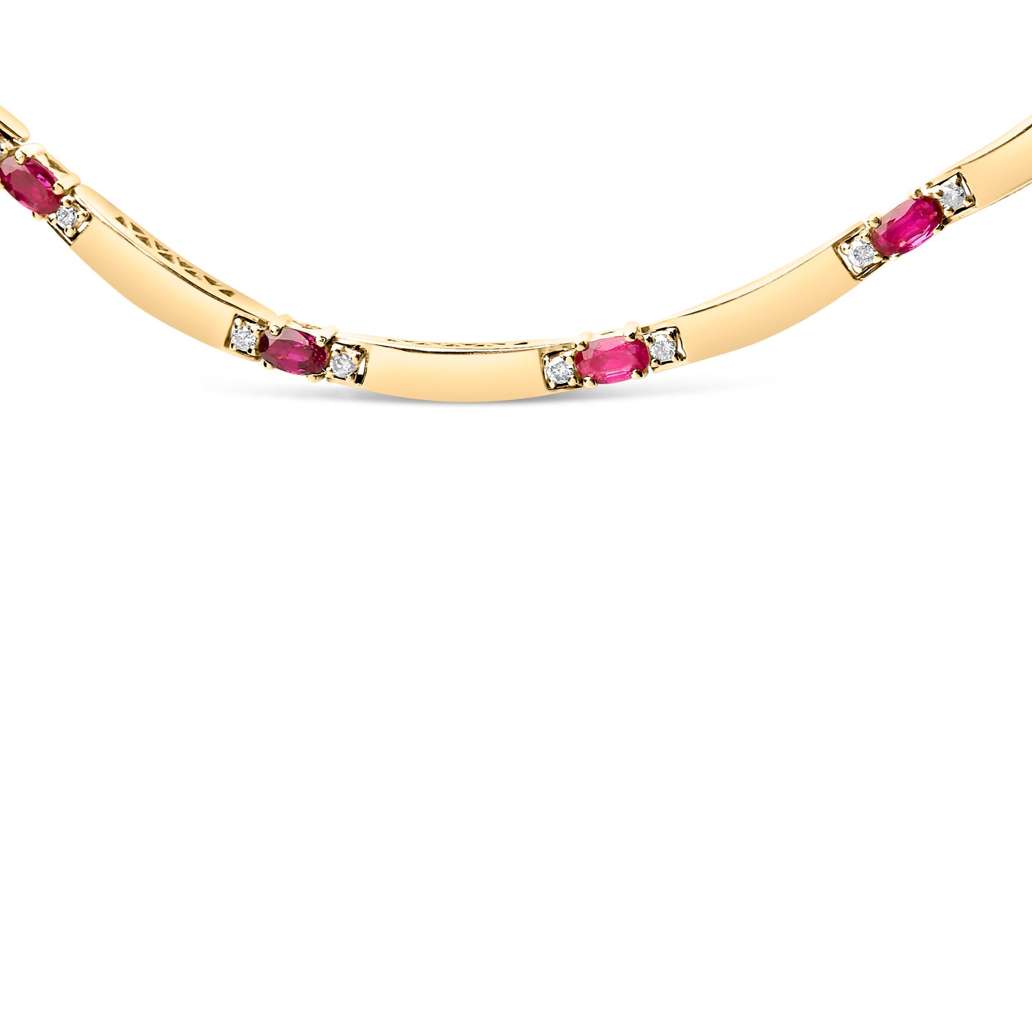 14K Yellow Gold Red Ruby and 3/8 Cttw Diamond Alternating Link Necklace by Bids.com