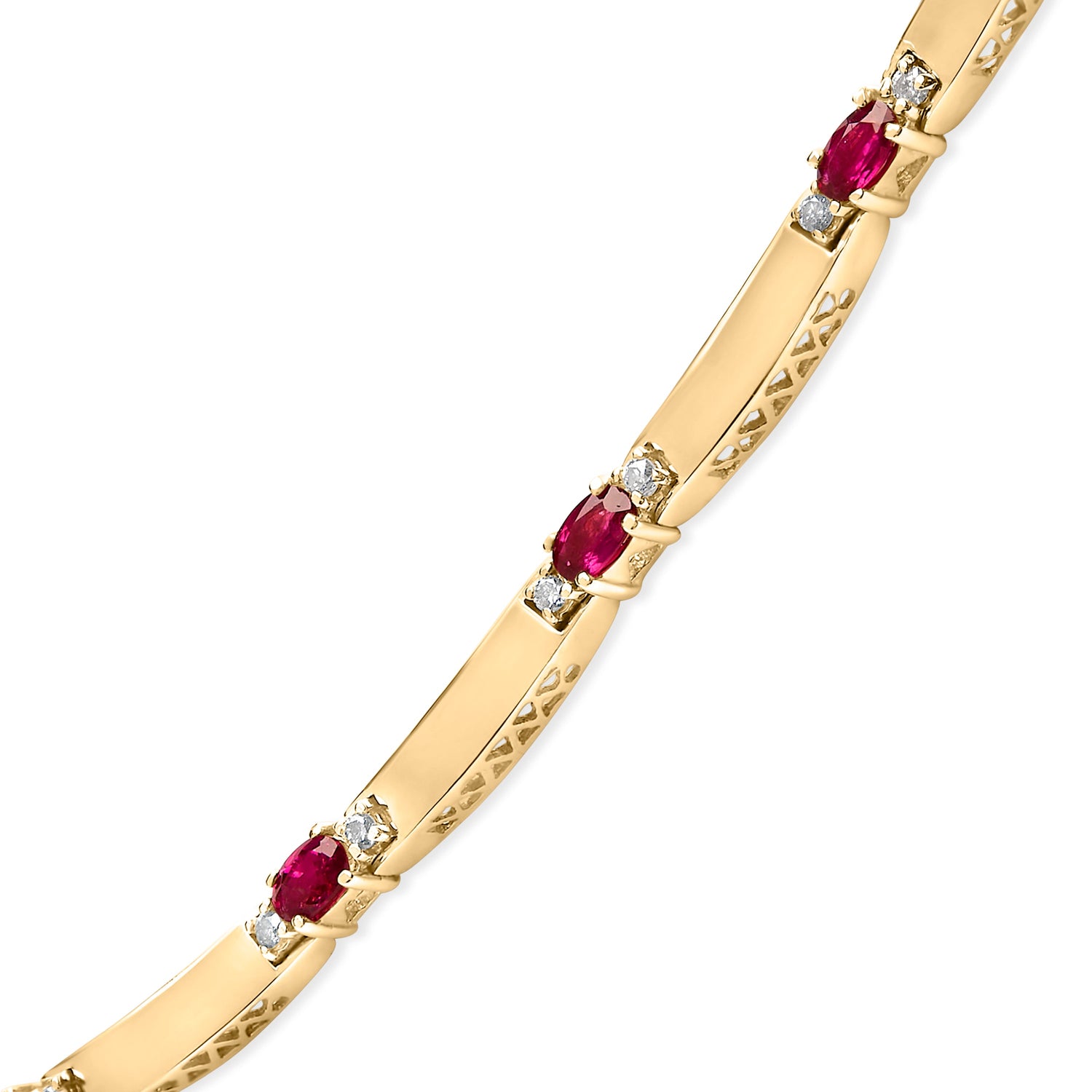 14K Yellow Gold Red Ruby and 3/8 Cttw Diamond Alternating Link Necklace by Bids.com