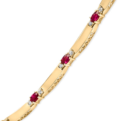 14K Yellow Gold Red Ruby and 3/8 Cttw Diamond Alternating Link Necklace by Bids.com