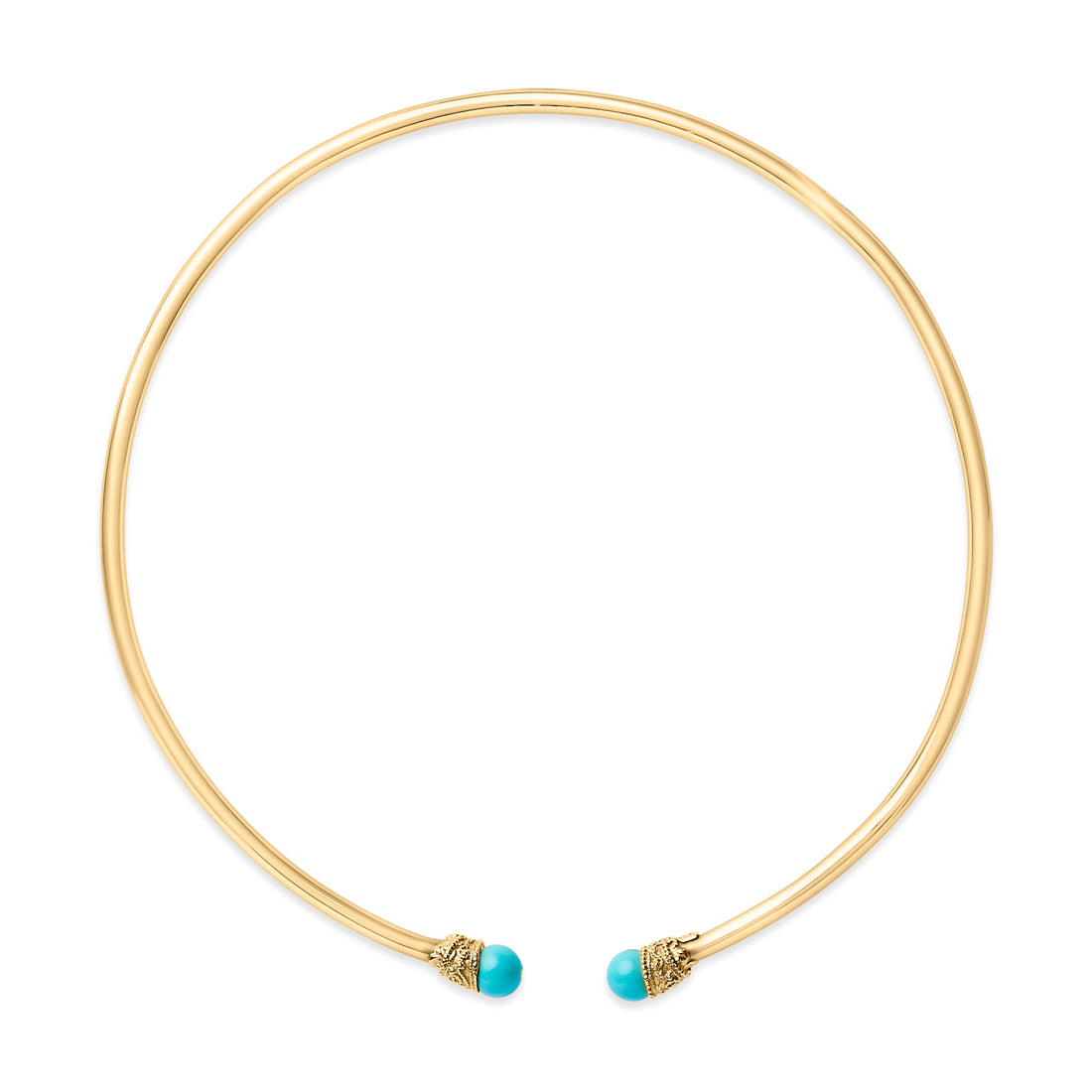 18K Yellow Gold Sculpted Collar Necklace with Turquoise Cabochon Ends by Bids.com