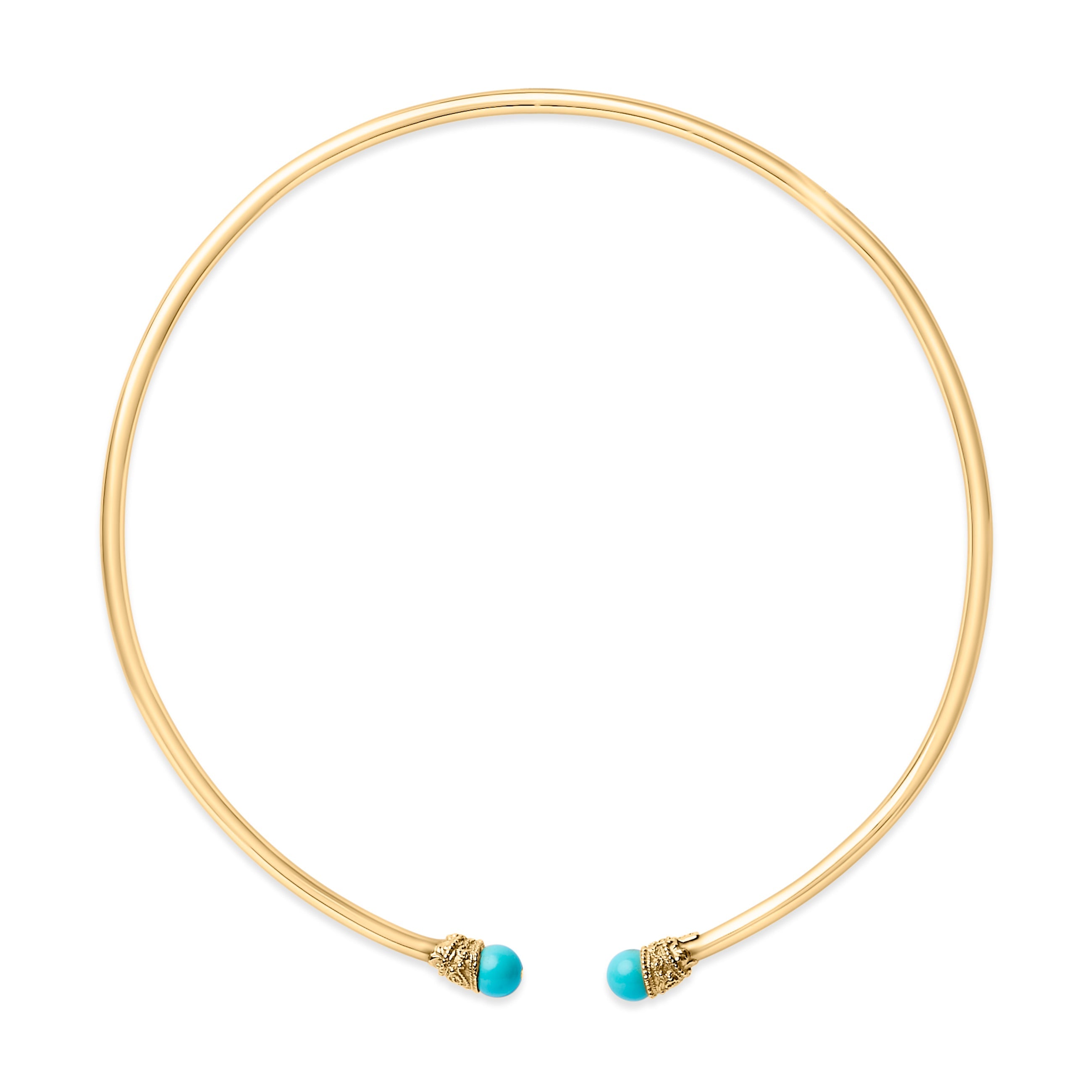 18K Yellow Gold Sculpted Collar Necklace with Turquoise Cabochon Ends by Bids.com