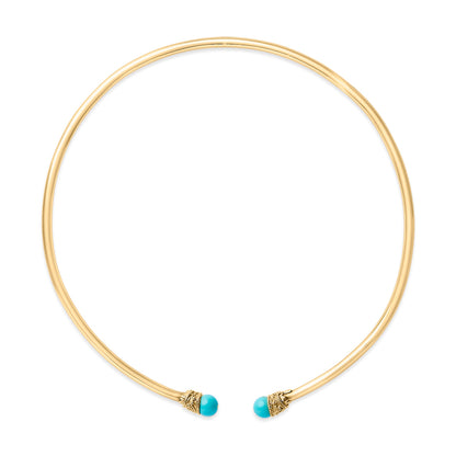 18K Yellow Gold Sculpted Collar Necklace with Turquoise Cabochon Ends by Bids.com