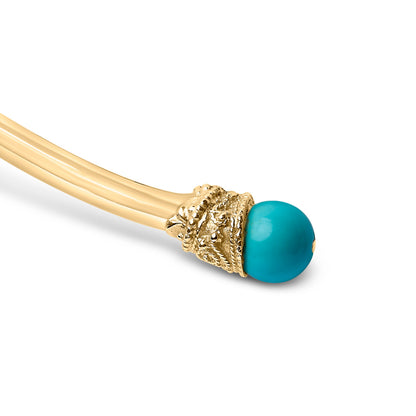 18K Yellow Gold Sculpted Collar Necklace with Turquoise Cabochon Ends by Bids.com
