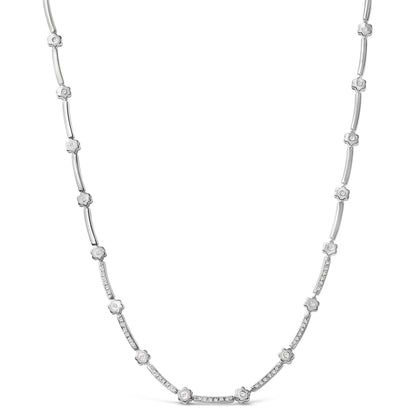 14K White Gold 1.0 Cttw Diamond Flower and Bar Station Necklace by Bids.com