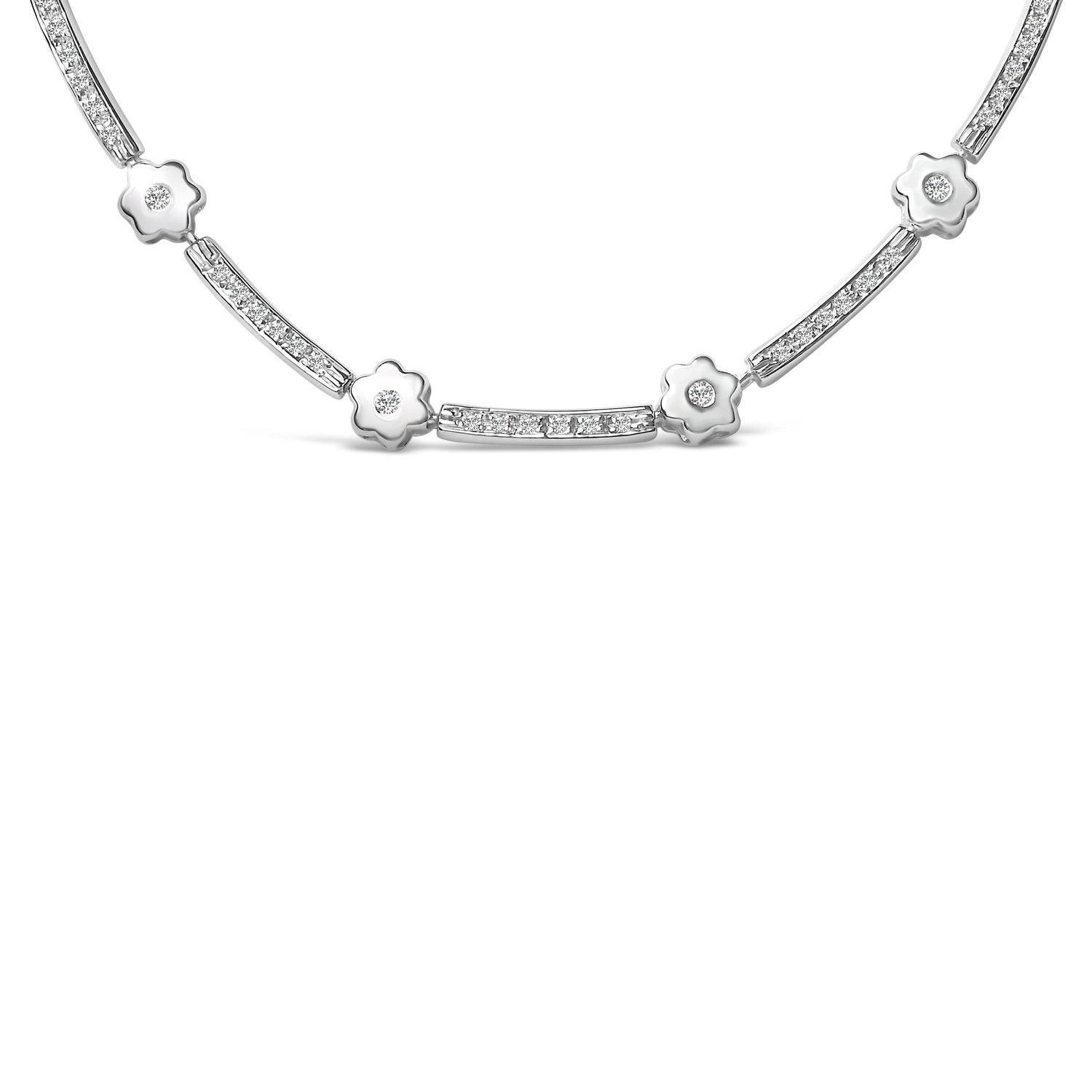 14K White Gold 1.0 Cttw Diamond Flower and Bar Station Necklace by Bids.com