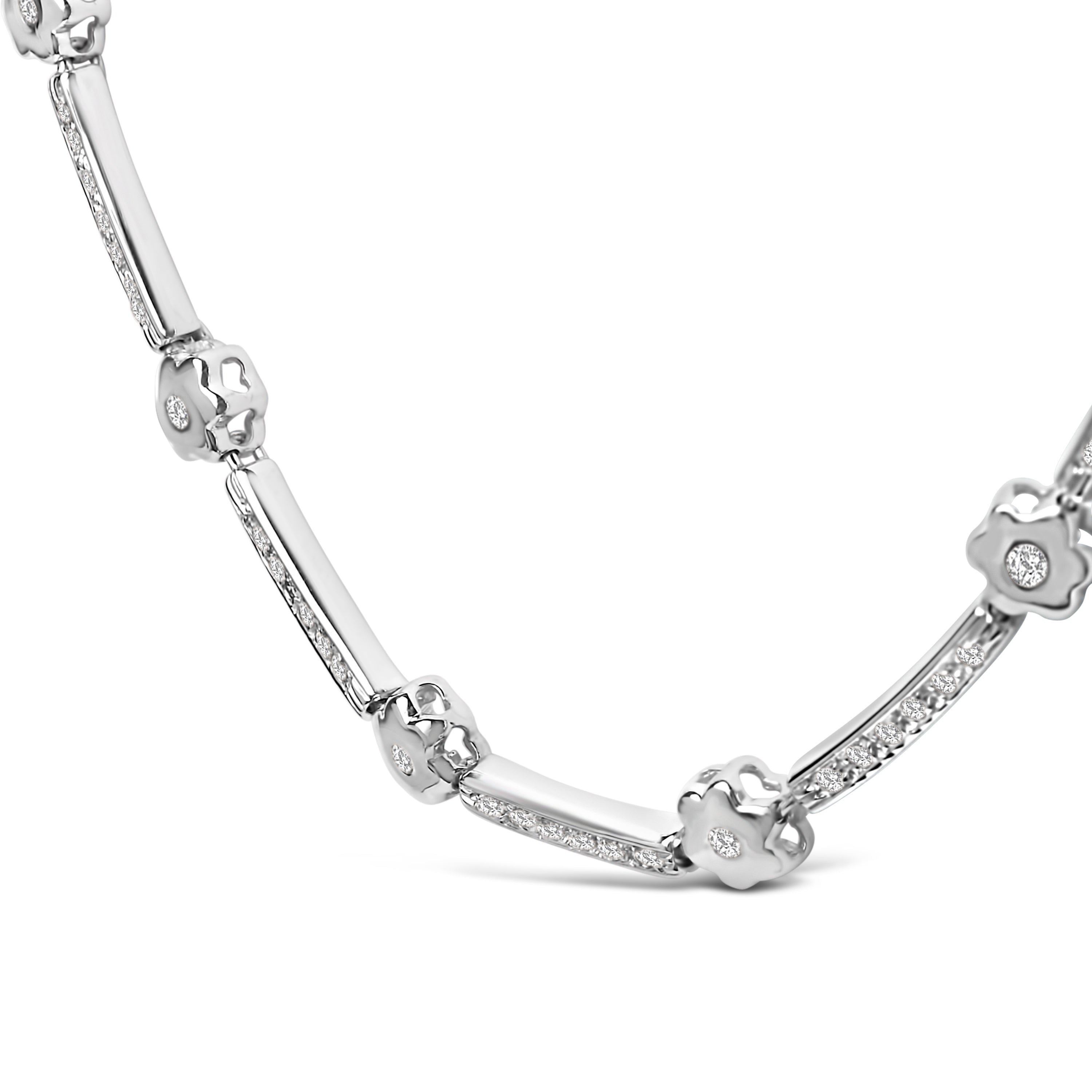 14K White Gold 1.0 Cttw Diamond Flower and Bar Station Necklace by Bids.com