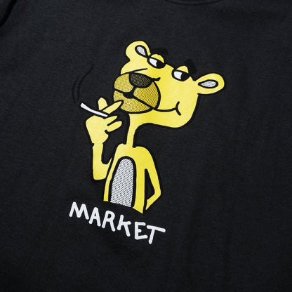 Market Studios Yellow Panther Tee - Washed Black by Denim Exchange