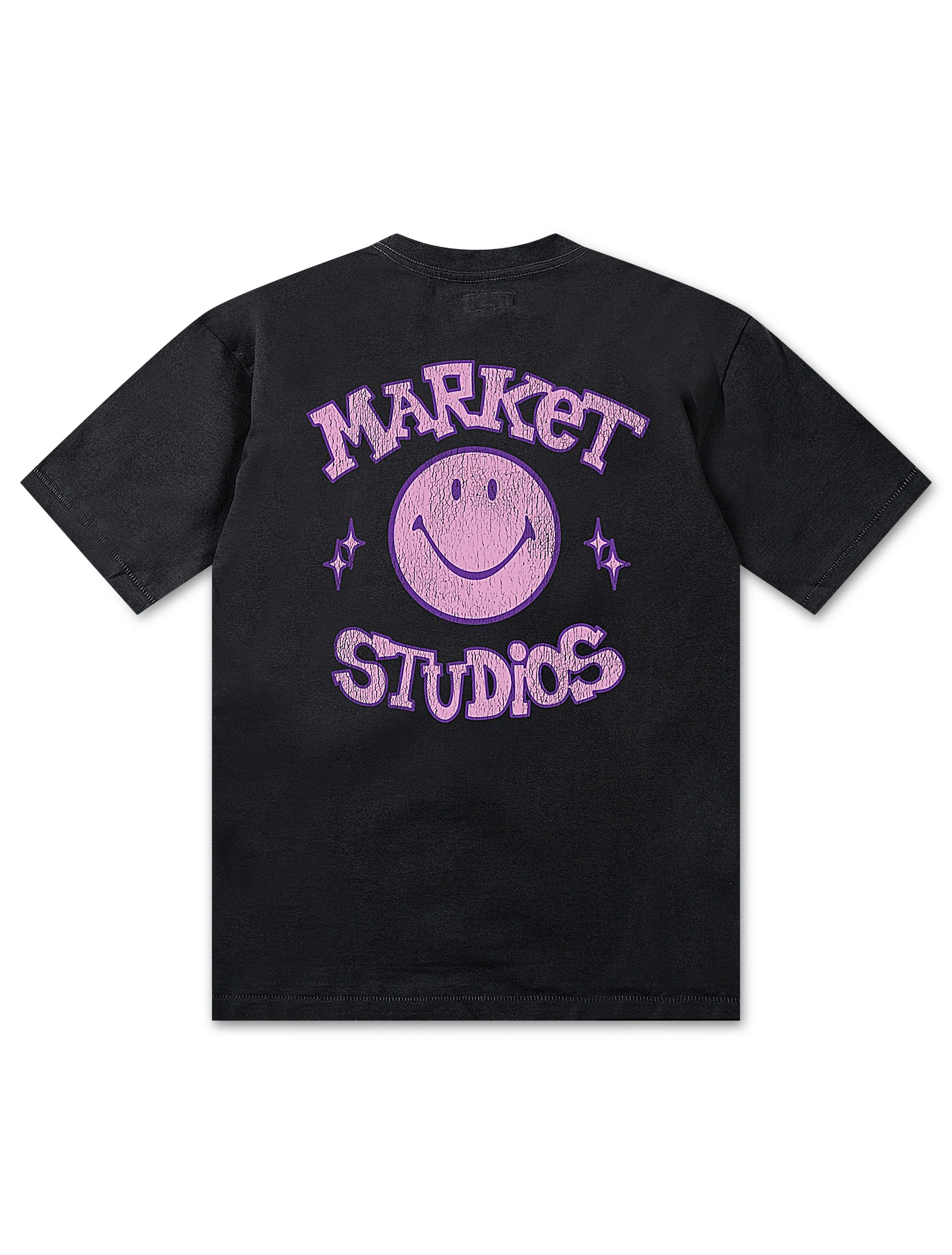 Market Studios Smiley Old School Tee - Washed Black by Denim Exchange