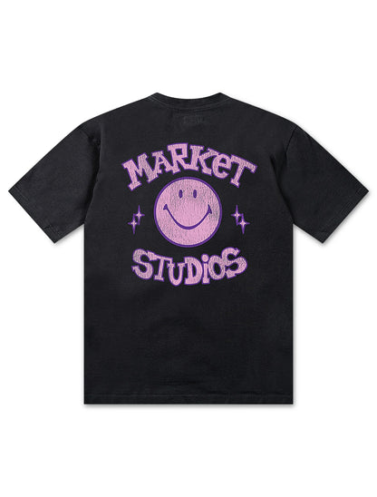 Market Studios Smiley Old School Tee - Washed Black by Denim Exchange