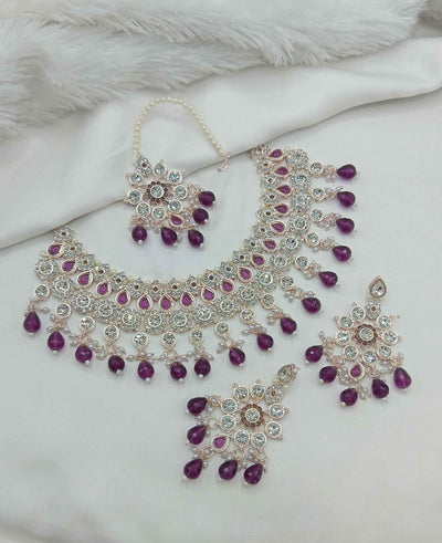 Joban Fashion Purple Stone Work Necklace Set