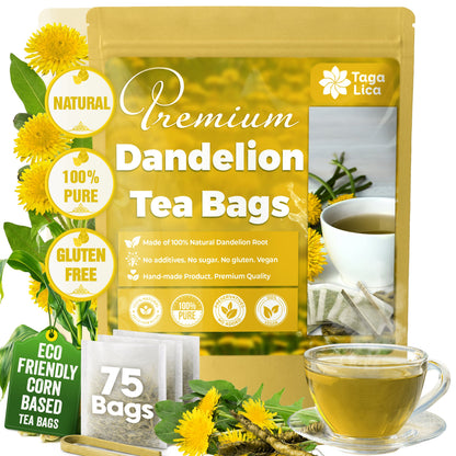 Dandelion Root Tea Bags, 100% Natural &amp; Pure from Dandelion Root, Eco-Conscious Tea Bags, Dandelion Root Herbal Tea. Dandelion Root Tea. No Sugar, No Caffeine, No Gluten, Vegan. by FreshDrinkUS - Natural and Premium Herbal Tea