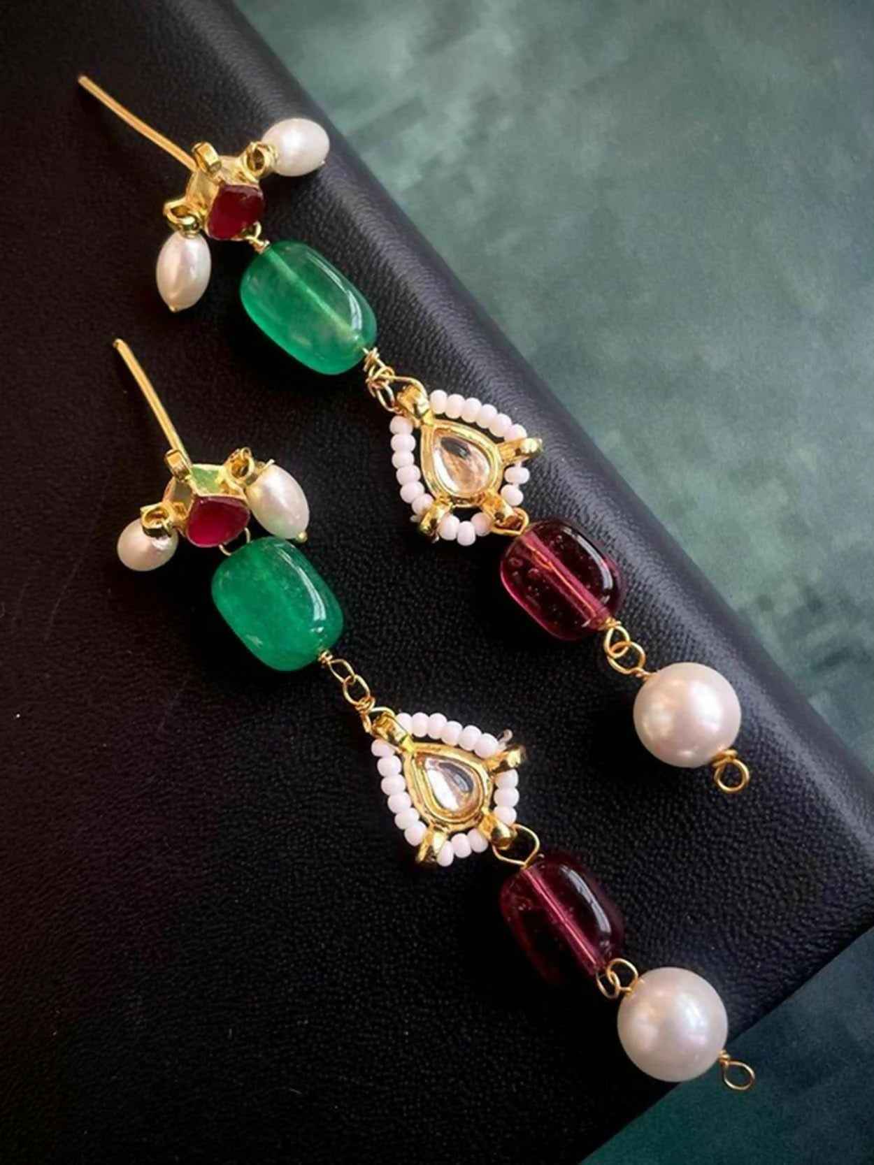 Joban Fashion Semi Precious Stones With Pearl And Pachi Kundan Earring