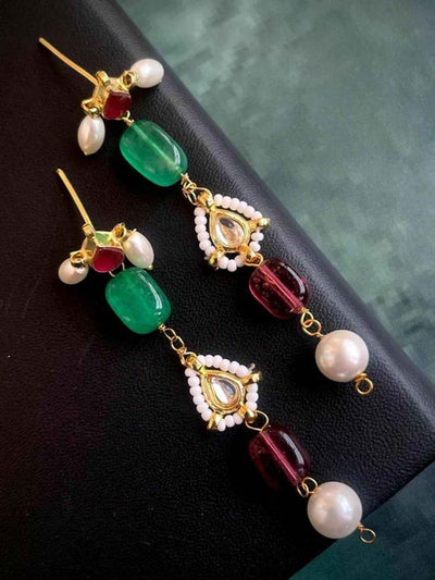 Joban Fashion Semi Precious Stones With Pearl And Pachi Kundan Earring