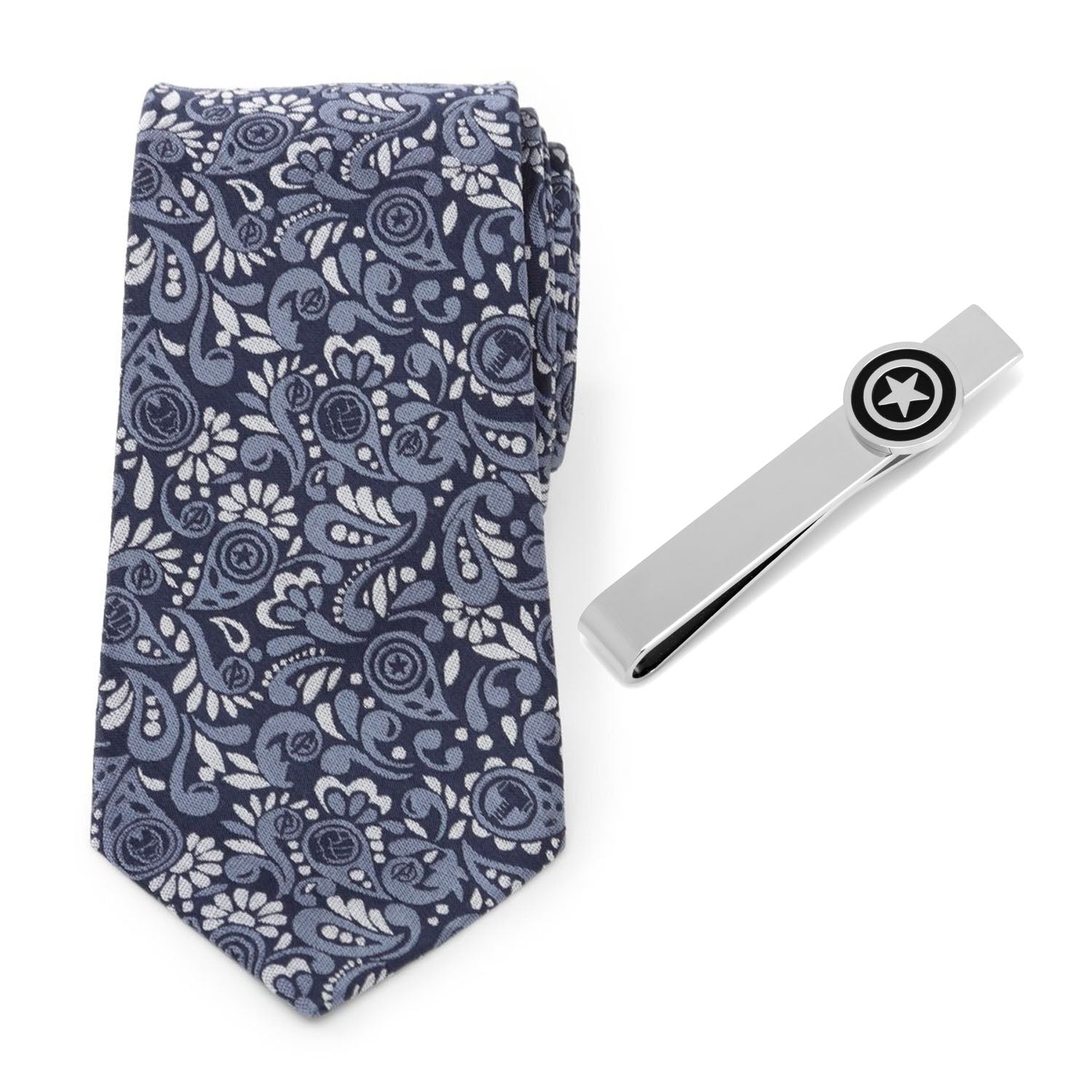 Marvel Avengers Icons Necktie and Tie Bar Gift Set