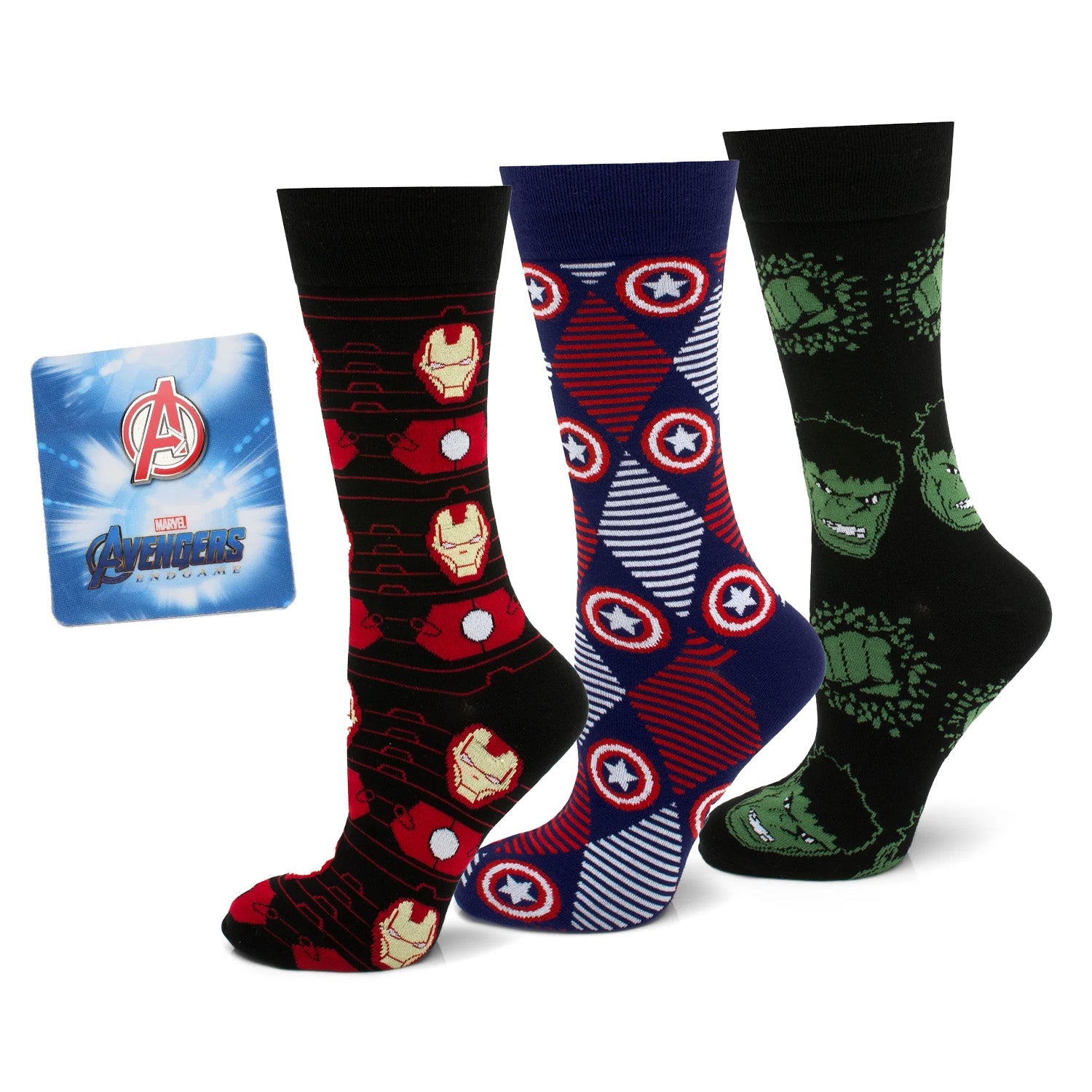 Marvel  Avengers Favorites 3 Pair Socks and Lapel Pin Gift Set