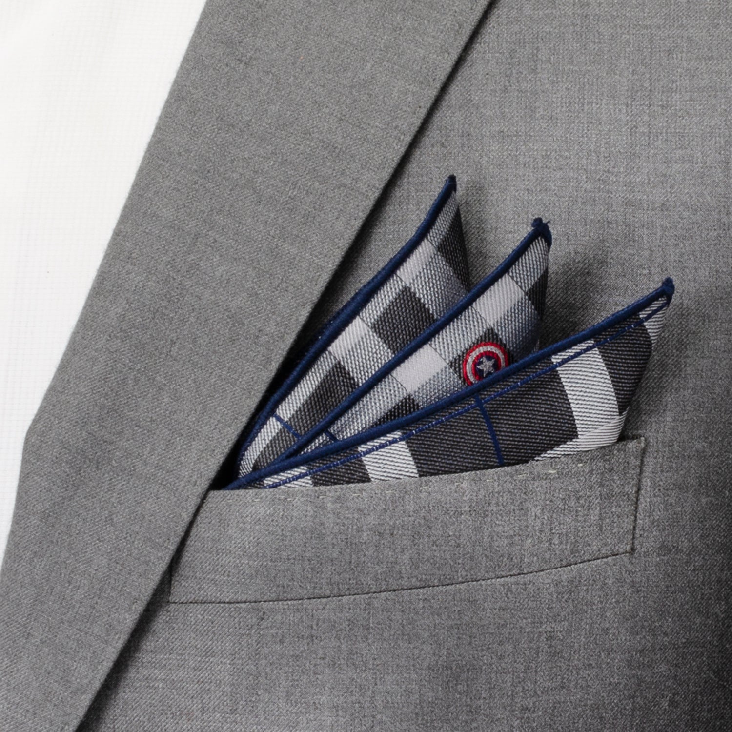 Marvel Captain America Gray Plaid Pocket Square by Cufflinks.com