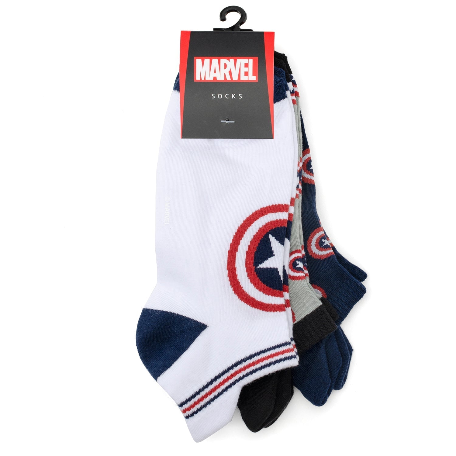 Marvel Captain America Ankle Socks 3-Pack and Lapel Pin Gift Set 