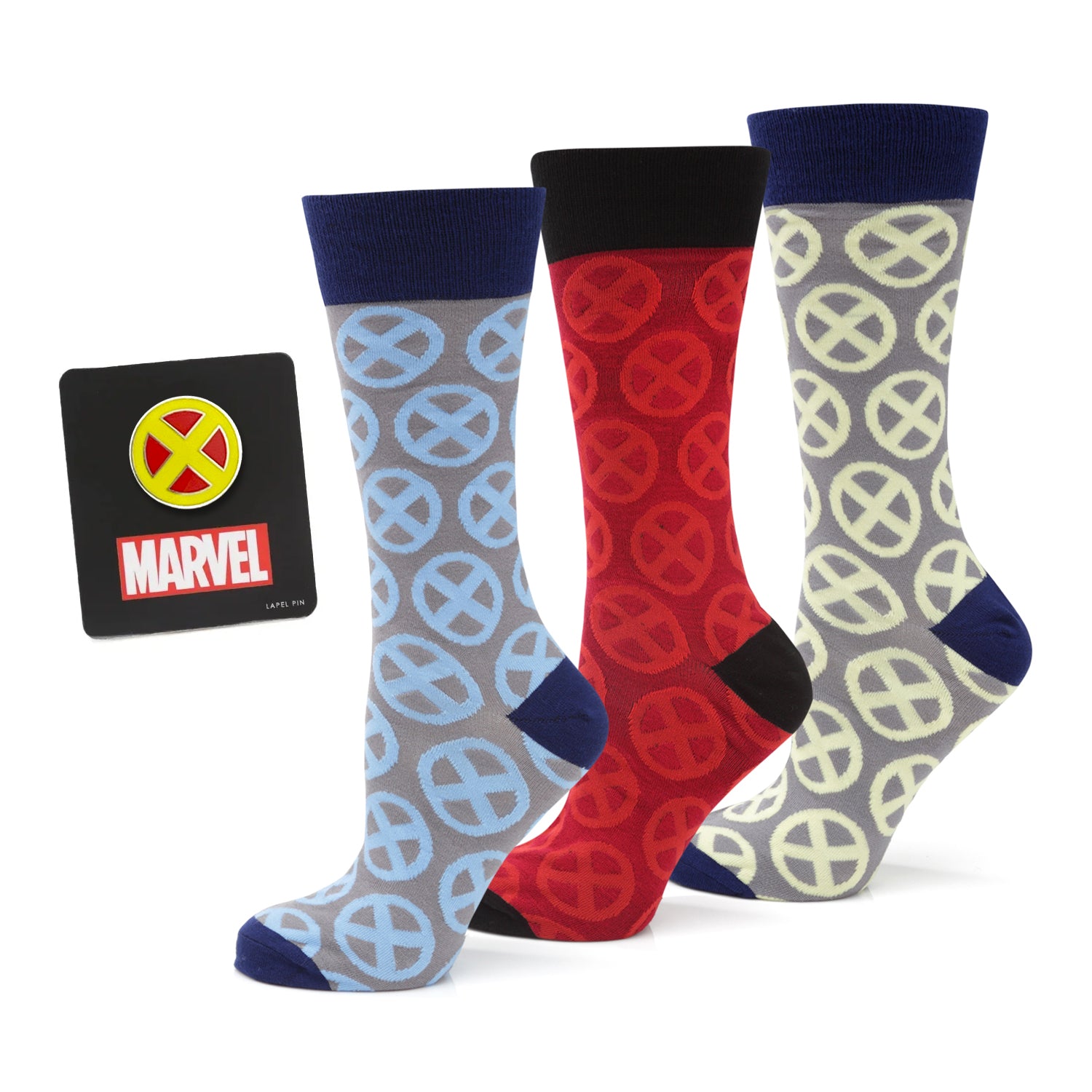 Marvel X-Men Socks 3 Pack with Lapel Pin Gift Set by Cufflinks.com
