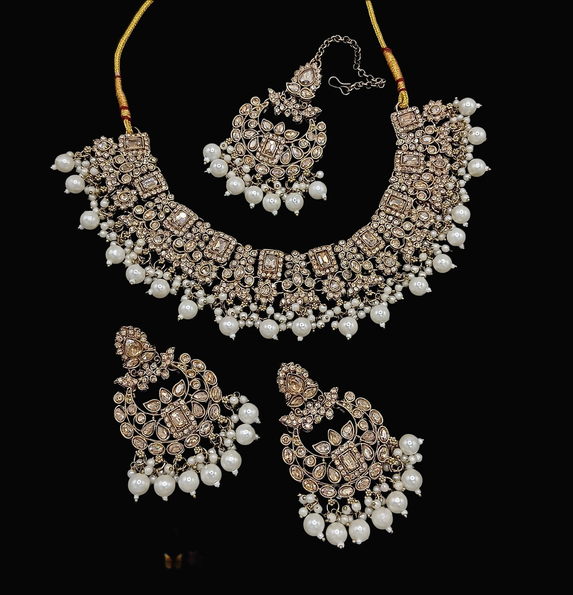 Joban Fashion Cream Stone Work Necklace Set