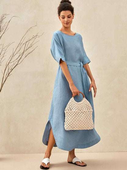 100% Linen Loose Fit Kimono Maxi Dress MADDIE by LINTICO