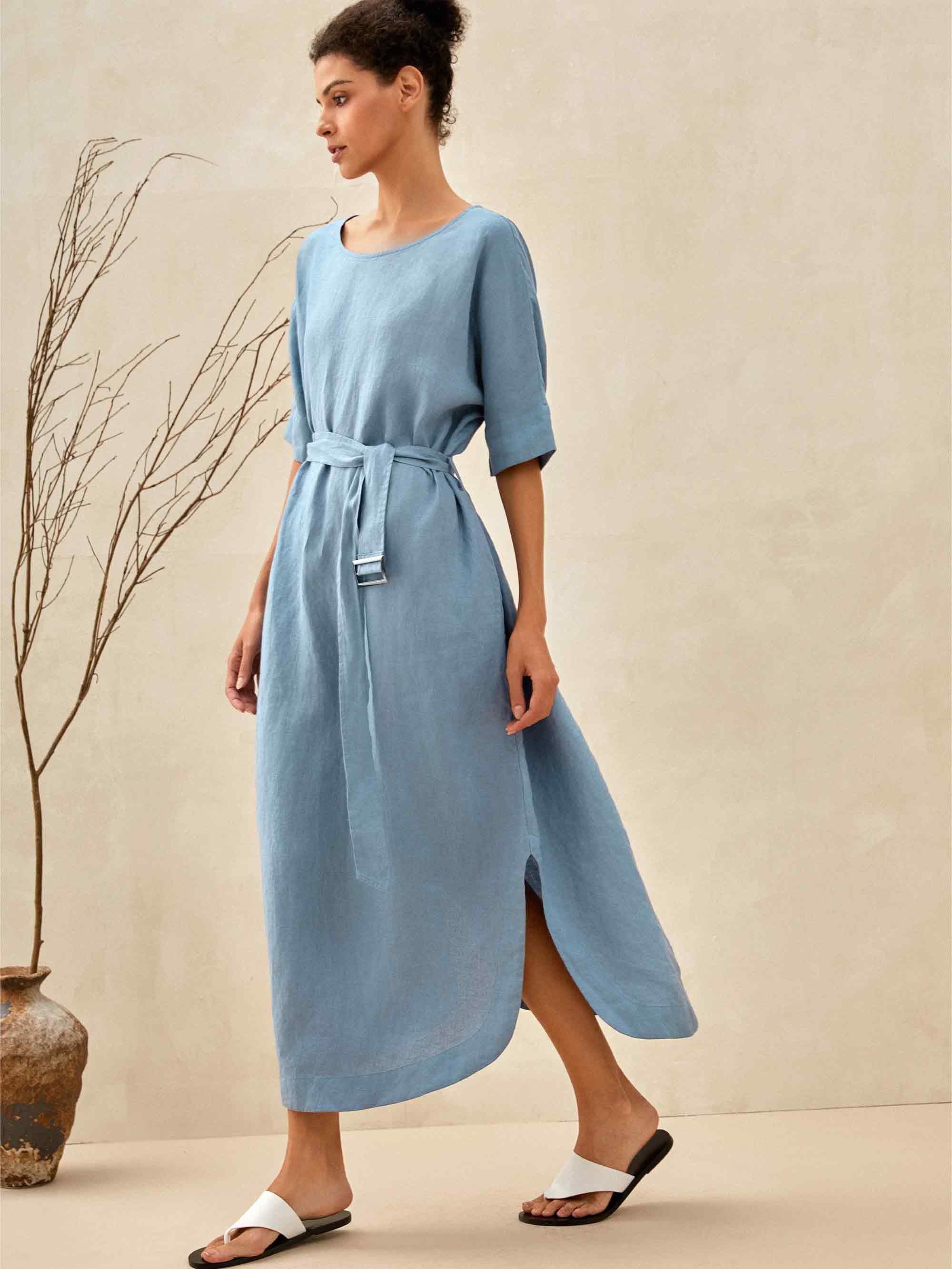 100% Linen Loose Fit Kimono Maxi Dress MADDIE by LINTICO