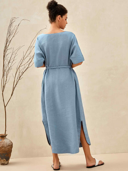 100% Linen Loose Fit Kimono Maxi Dress MADDIE by LINTICO