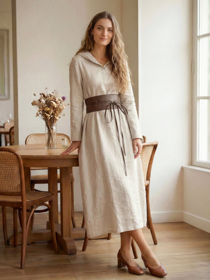 100% Linen Hooded Pullover Maxi Dress REBECCA by LINTICO