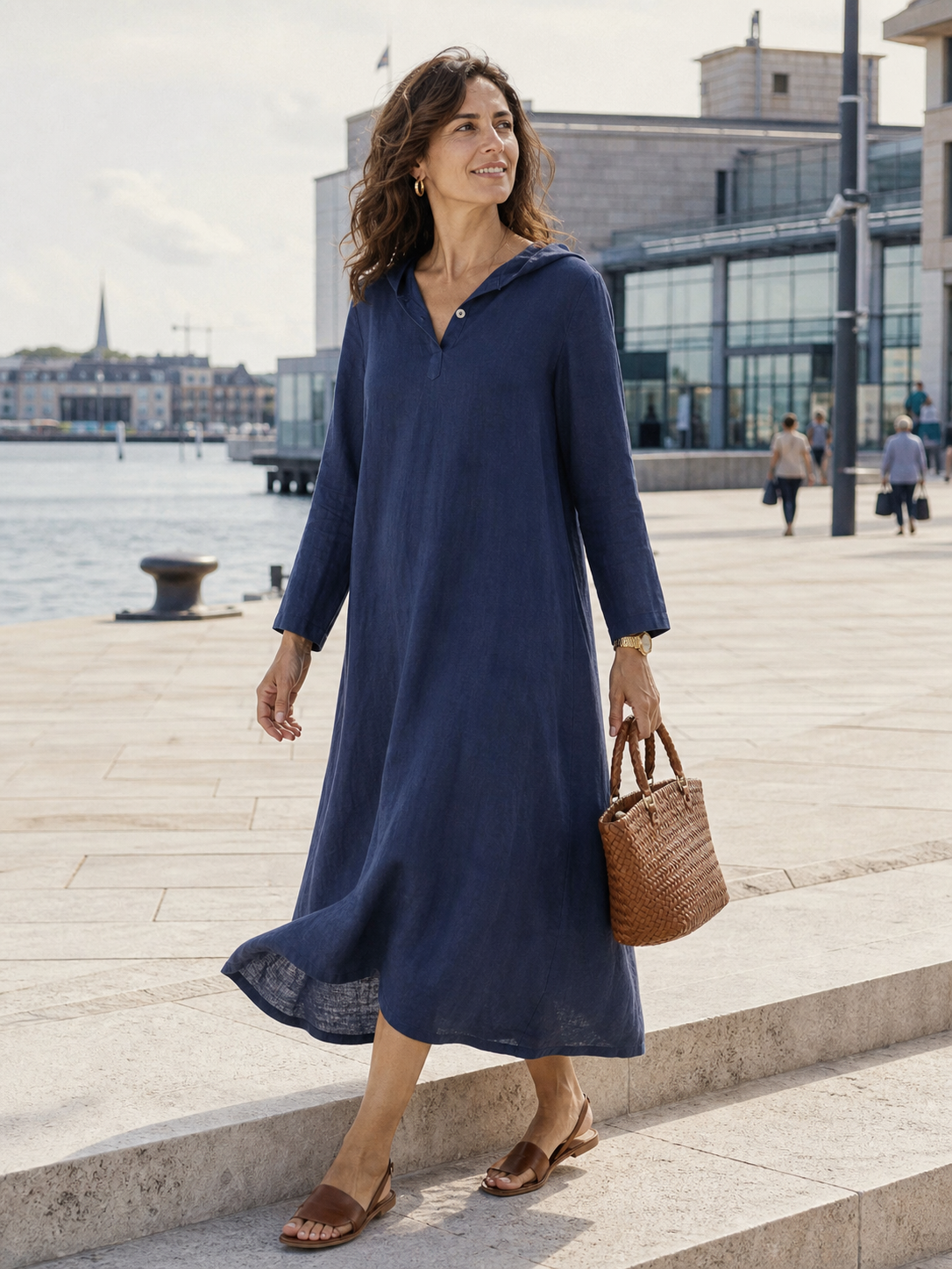 100% Linen Hooded Pullover Maxi Dress REBECCA  DestGlow