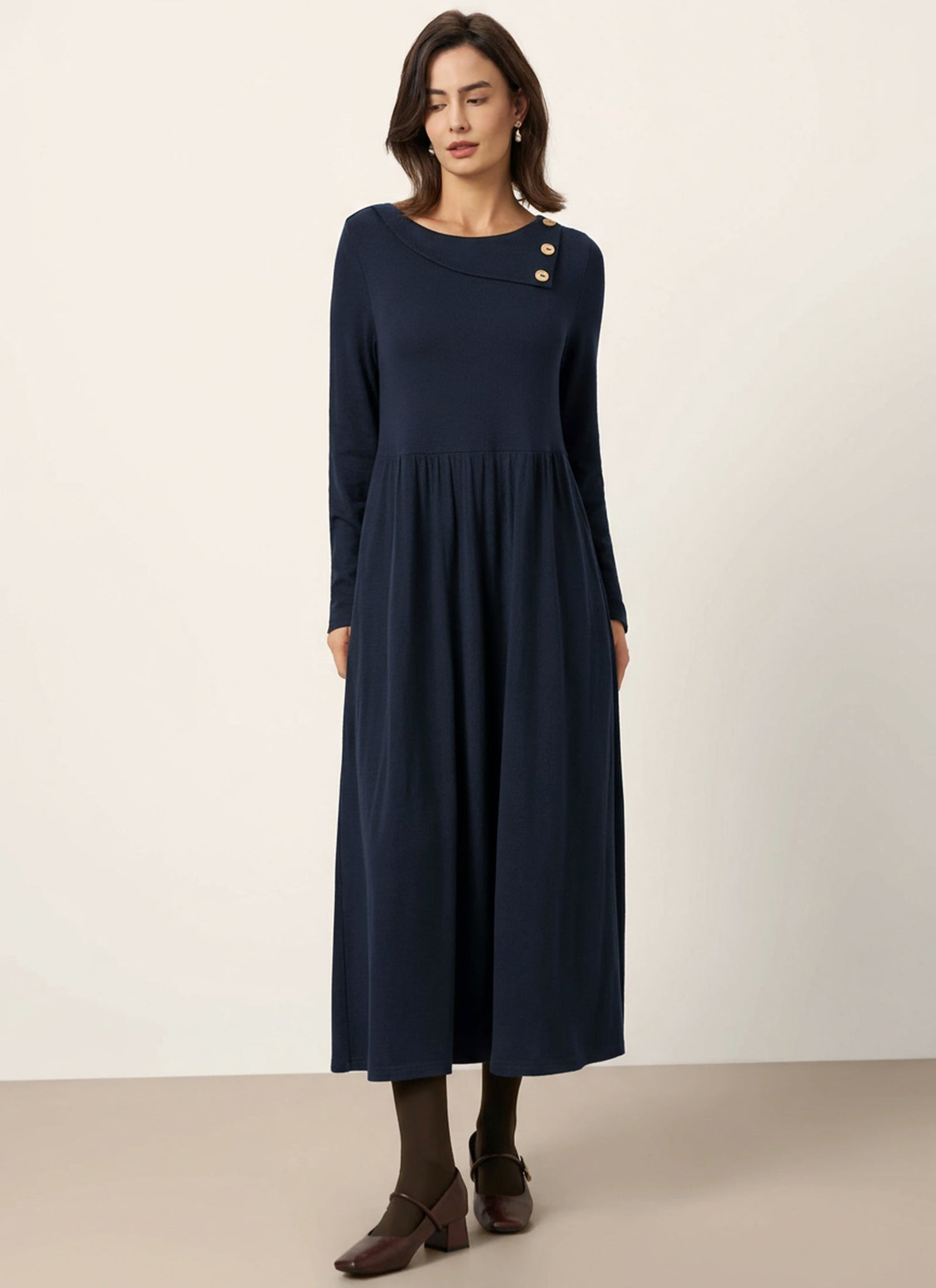 Wool Layered Neck Pleated Maxi Dress BILLIE by LINTICO