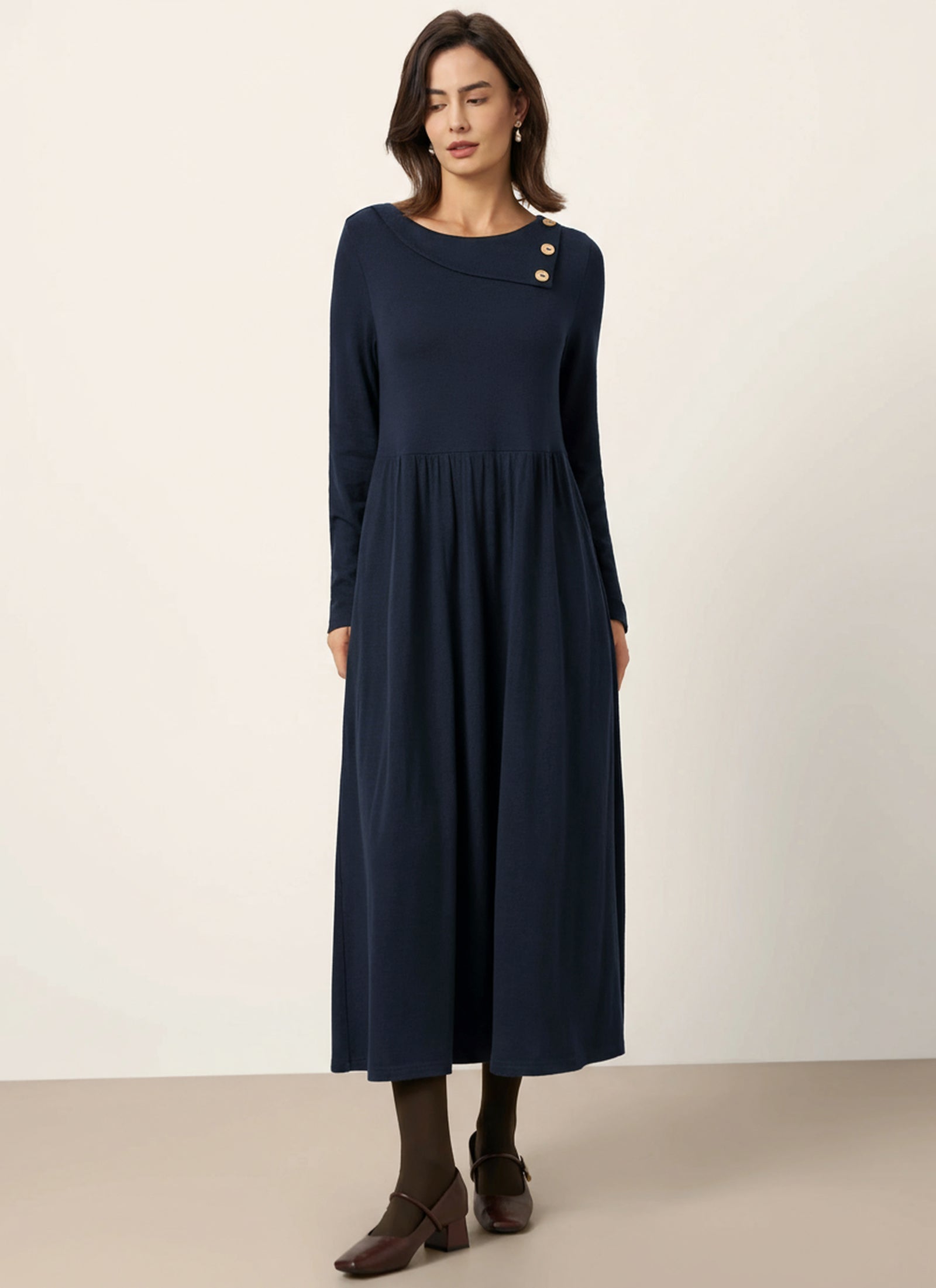 Wool Layered Neck Pleated Maxi Dress BILLIE by LINTICO