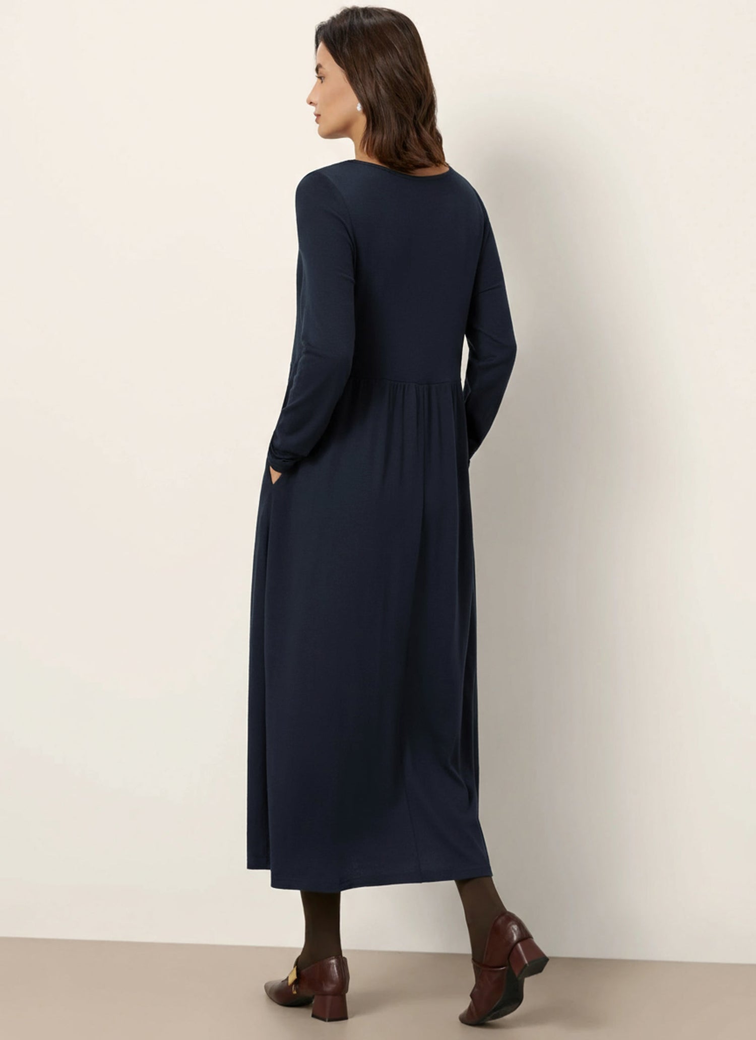 Wool Layered Neck Pleated Maxi Dress BILLIE by LINTICO