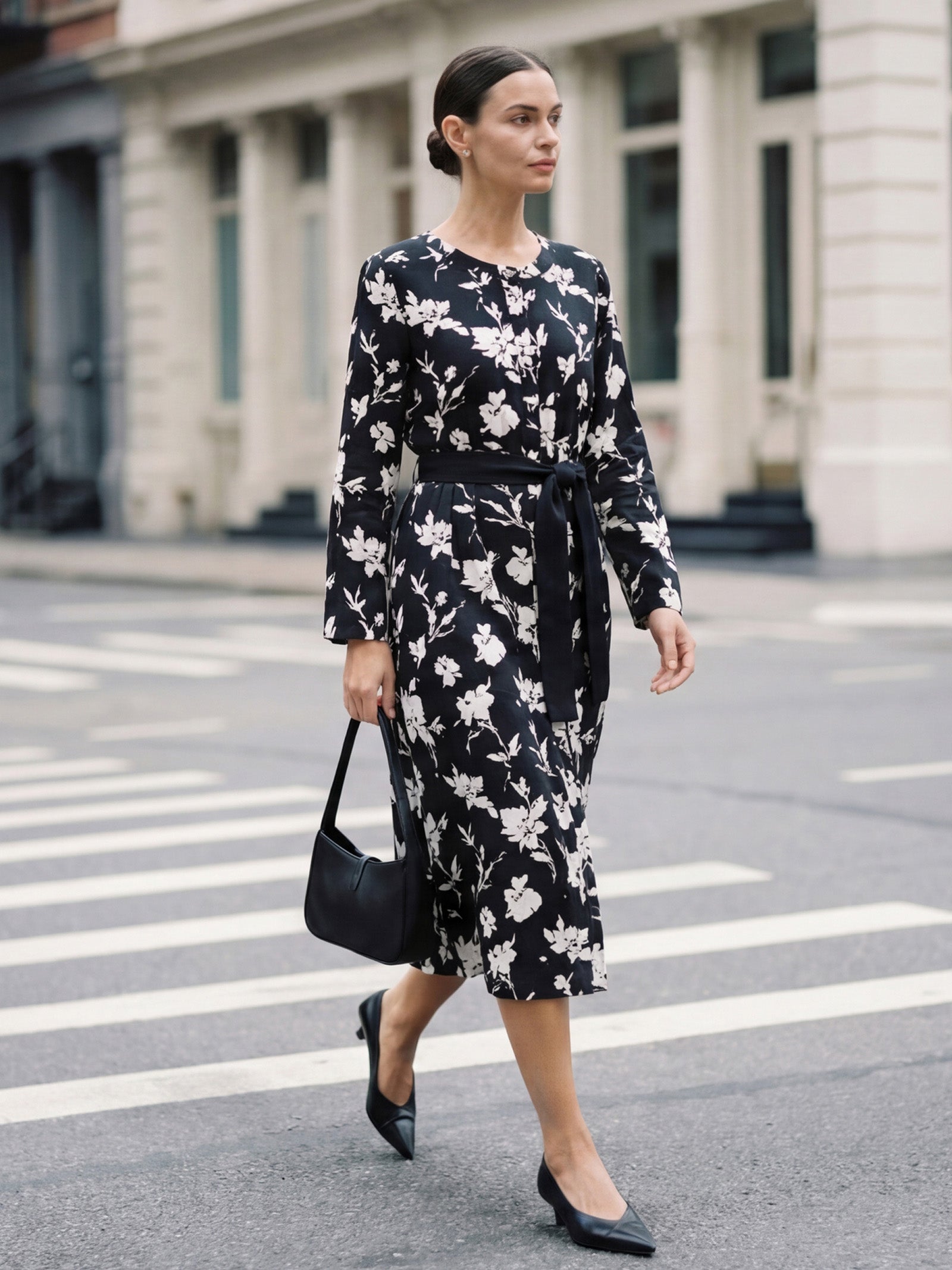 100% Linen Floral Printed Gathered Maxi Dress ELODIE by LINTICO