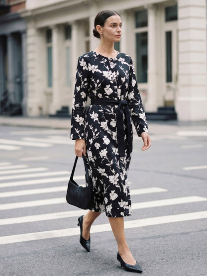 100% Linen Floral Printed Gathered Maxi Dress ELODIE by LINTICO