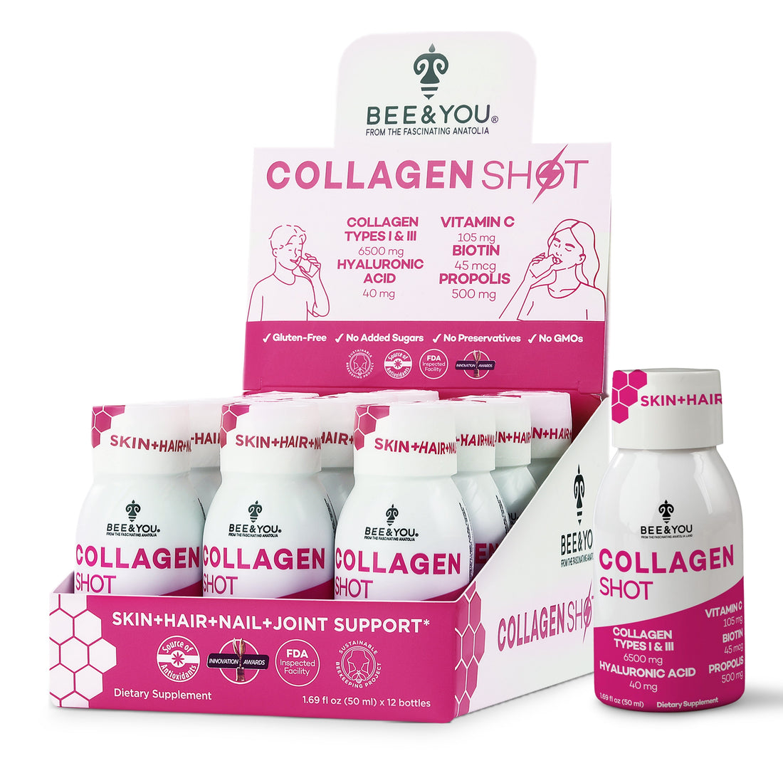 Bee &amp; You Collagen Liquid Shot Drink 1.69 oz (12 Pack)  DestGlow